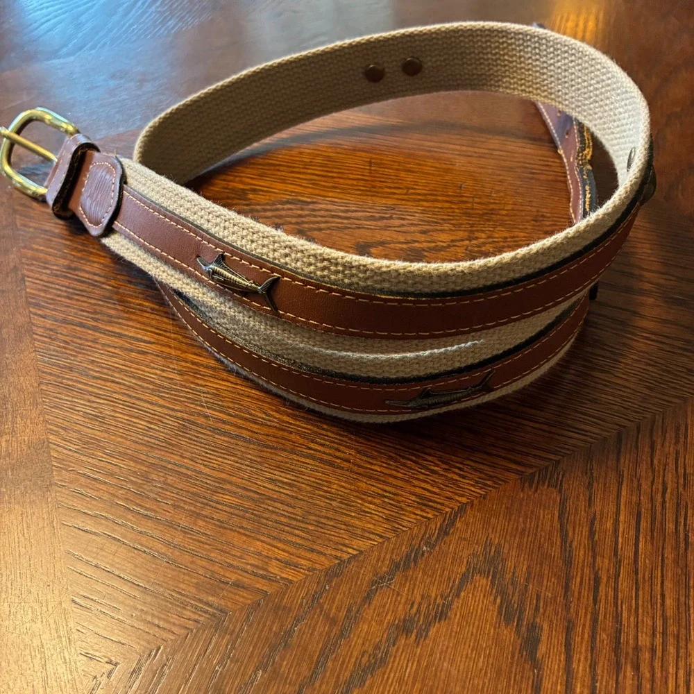 Zep-Pro Marlin Fish Belt Mens 40 Brown Canvas Leather Coastal Nautical USA Made